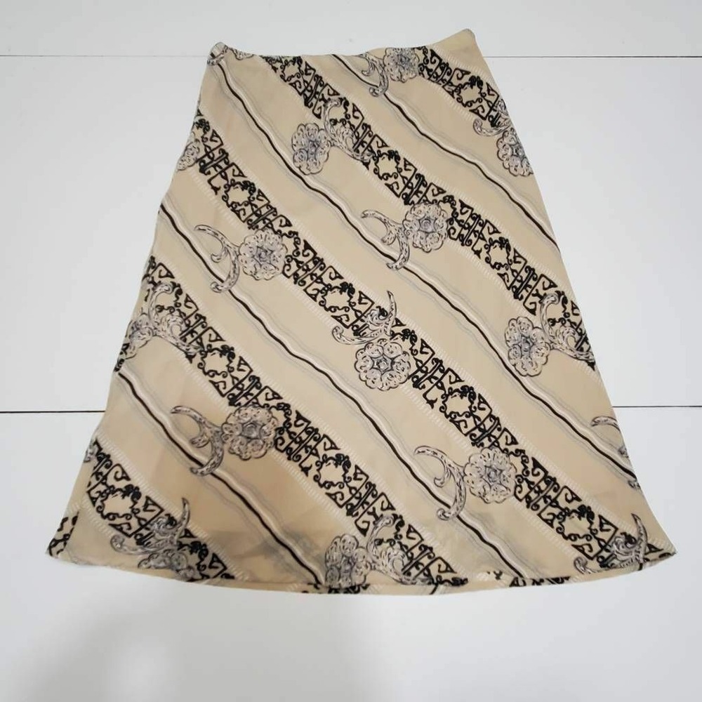 Kathie Lee Collection Womens A Line Skirt Beige Black Floral Lined Pull Ons 8